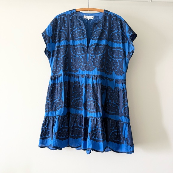 Zara Dresses & Skirts - Zara blue embroidered dress sz XL